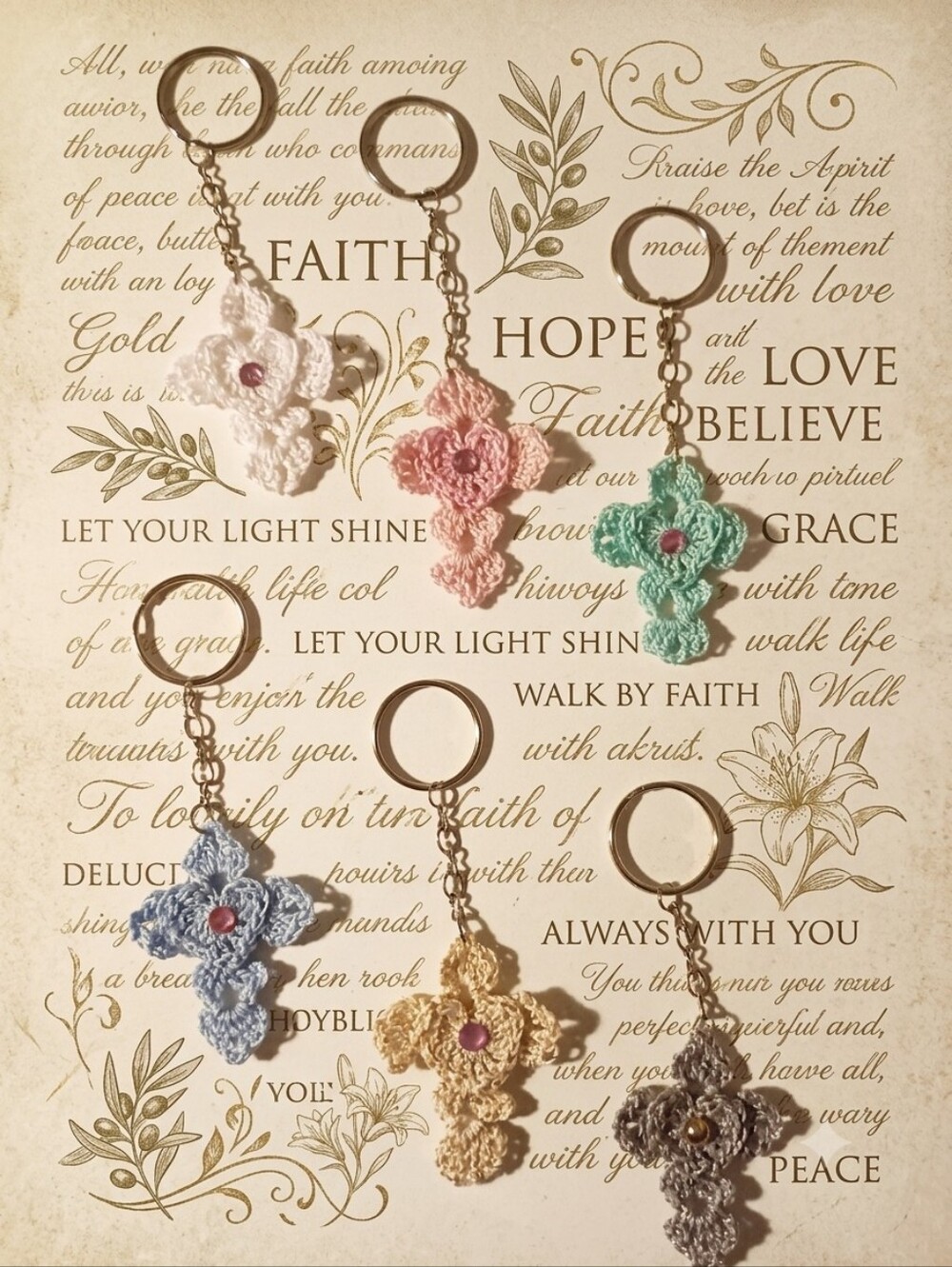 Handmade Crochet Cross Heart Keychain